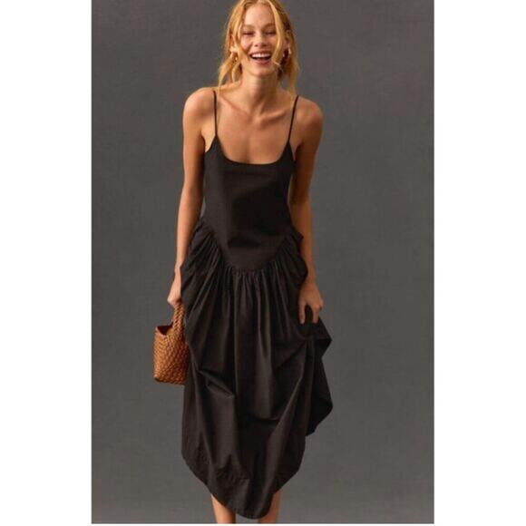 Citizens of Humanity Ari Midi Dress Size XS in Black Cotton Drop Waist Loose - Picture 1 of 10